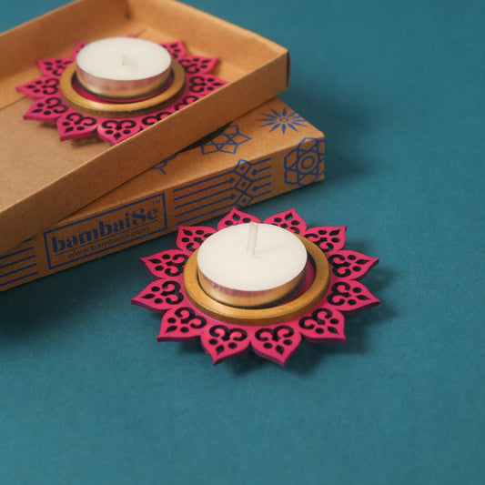 Mini Tea Light Candle | Tealight Candle Holder | Rani Pink - Set of 2 | Gift Box