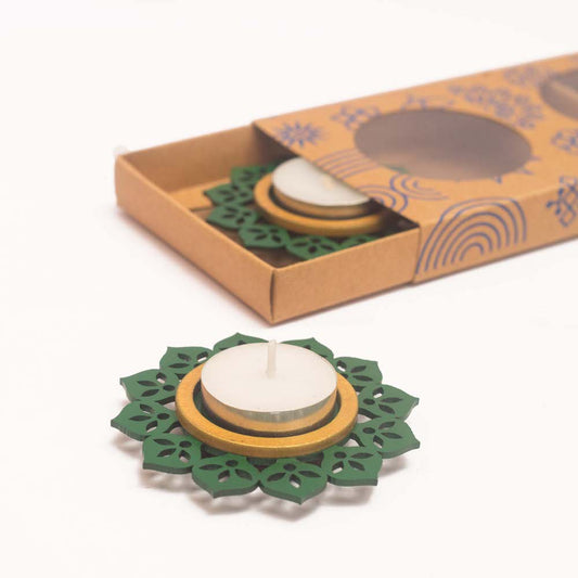 Mini Tea Light Candle Holder | Tealight Candle - Set of 2 | Gift Box - Royal Green