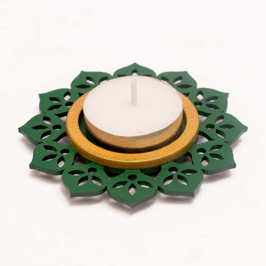 Wooden Candle holder - Royal green