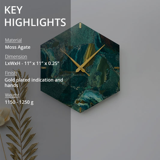 key highlights of a hexagon agate wall clock