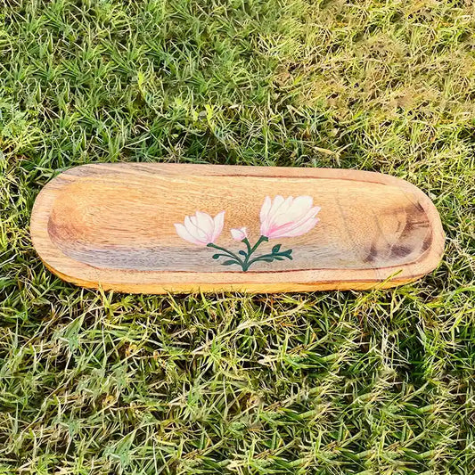 lotus handpainted wooden platter