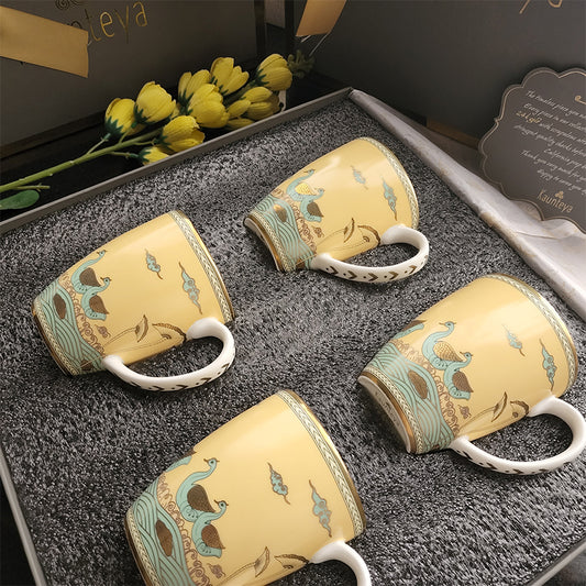 Decorated Yellow Coffee Mugs