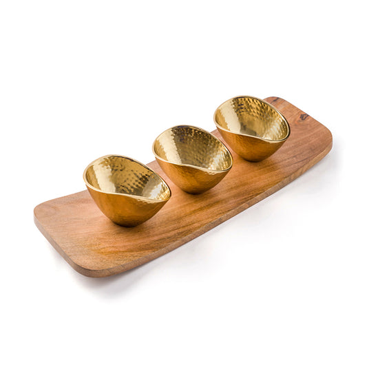 Wooden Tray with Serving Bowls