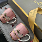 Hand Decorated Pink Coffee Mug Set