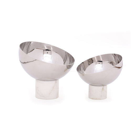 Stainless steel bowls with marble base
