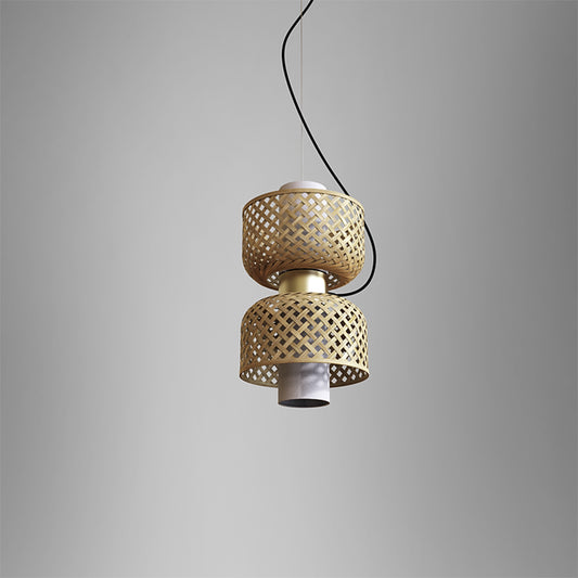 Cane and brass hanging lamp