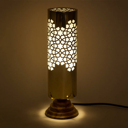 Designer Brass Table Lamp | Bedside Lamp - Brass & Wood
