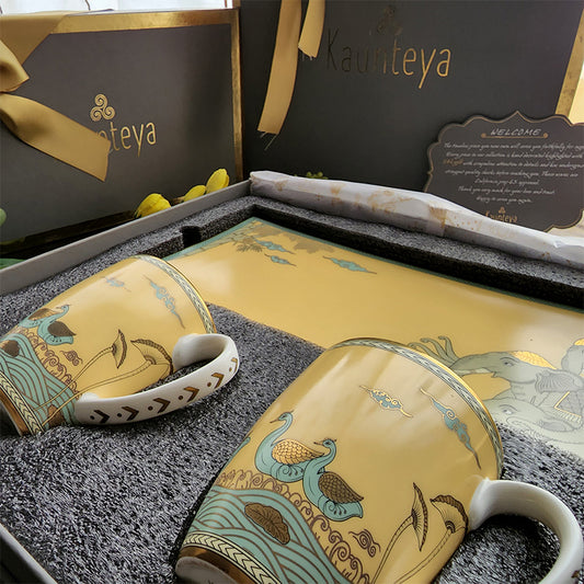 Gift Set – AIRAVATA Cookie Plate And 2 Yellow Coffee Mug