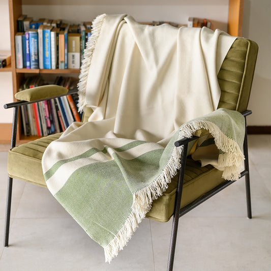 Sage Woollen Throw Blanket | Sofa Throw with Tassels