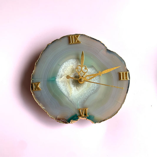 Agate Stone Table Clock - Green