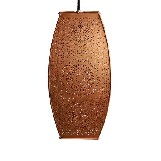 iron latticework with matt copper pendant lighting