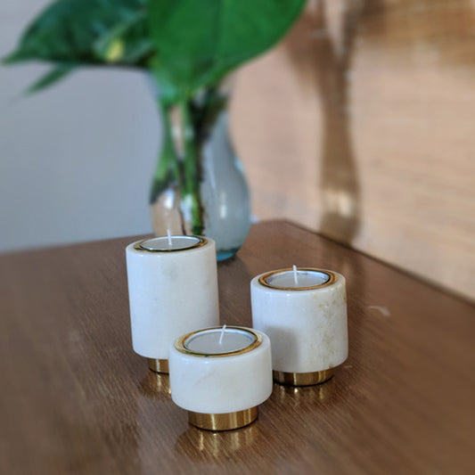Marble Pillar Tealight Candle Holder | Festive Gift Item | Set of 3