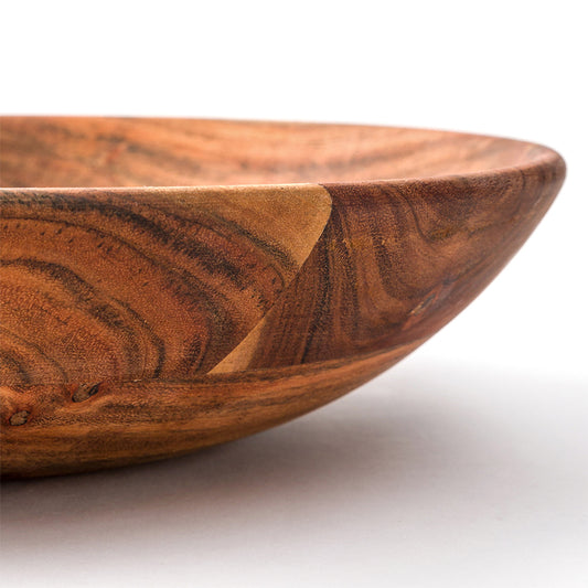 Close view of acacia wood bowl