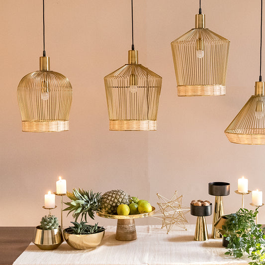 Bell-shaped rattan hanging lamps