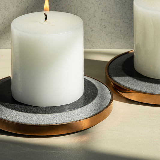 Yin Marble Candle Plates | Candle Disk Plates | Candle Holder Set of 2