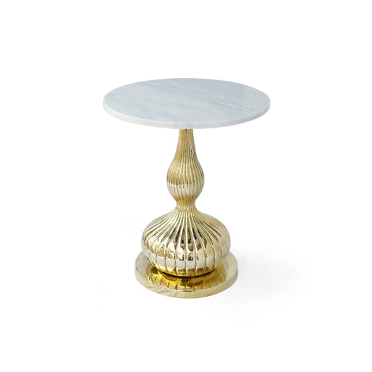 Side view of marble & brass coffee table