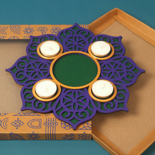 Purple Rangoli Tealight Candle | Festive Decoration Gift Item