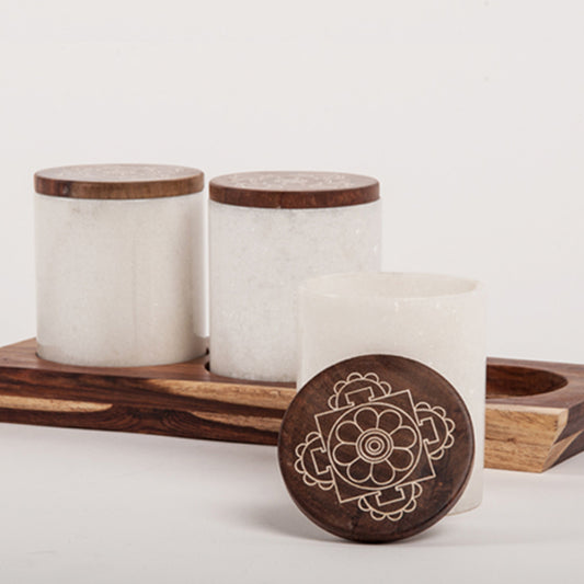 Mandala Condiment & Mukhwas Container Set | Condiment Box With Tray | Set of 3