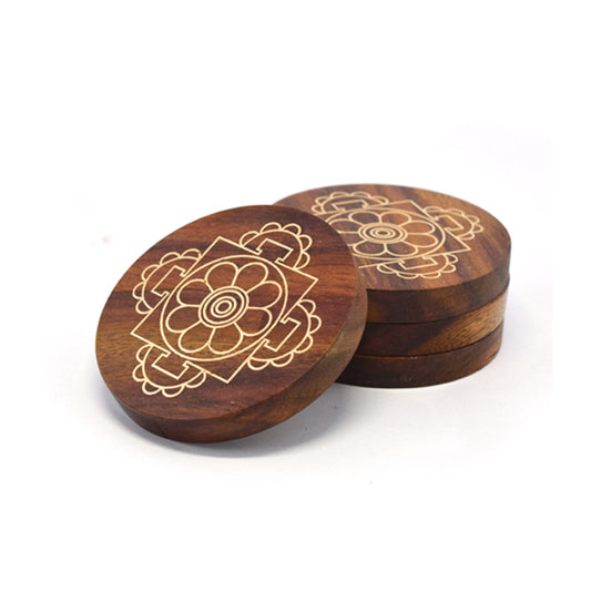 Wooden Tea Coaster Set | Mandala Engraved Coasters | Coaster Set of 4