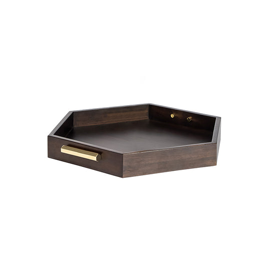 Classic Hex Wooden Tray | Elegant Serving Tray | Gold & Brown
