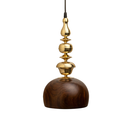 Brass and wood hanging pendant light