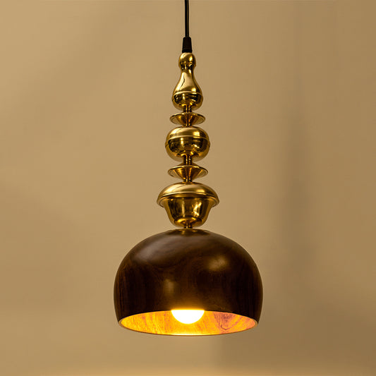Kalash wood and brass pendant light