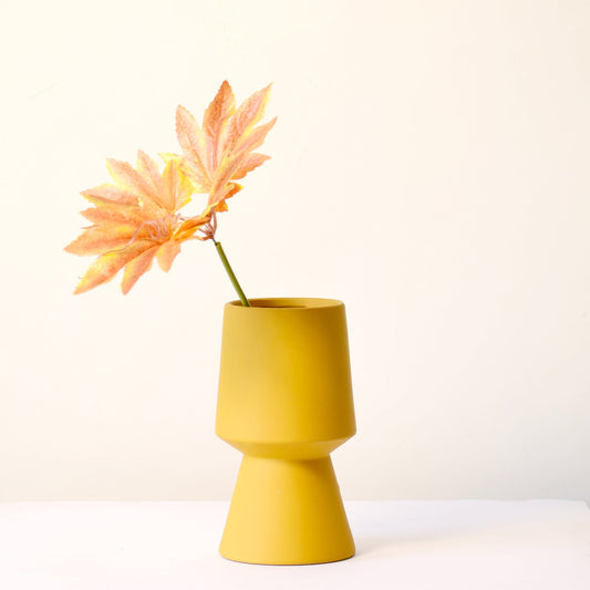 Pedestal yellow ceramic vase