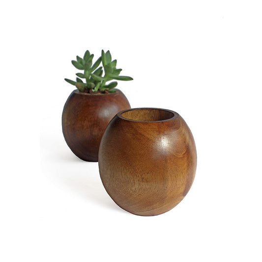 Two Spherical wood planters