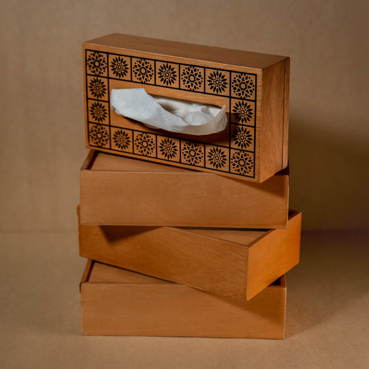 Wooden Tissue Box Holder | Tissue Box for Home, Office Desk & Car | 9" x 5" x 2.75" & Natural