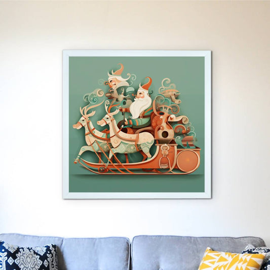Mystic Santa Chariot Canvas Wall Art: Festive Home Decor