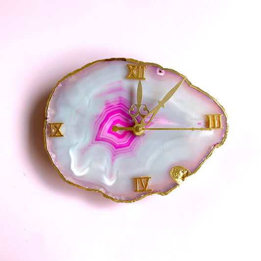 Pink agate clock for home