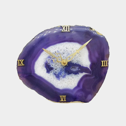 Agate Stone Table Clock - Blue | Designer Clock for Bedside or Coffee Table | Gift Item