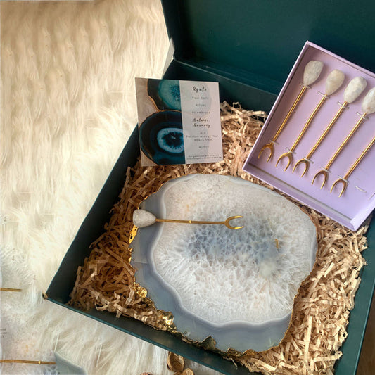 Agate Cheese Platter & Fork Gift Set