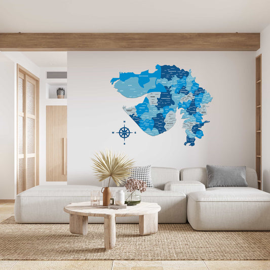 Wooden Gujarat Map 3d with cities Tory Blue