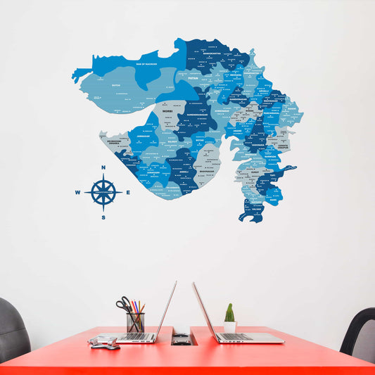 Wooden Gujarat 3d Map for Wall Tory Blue
