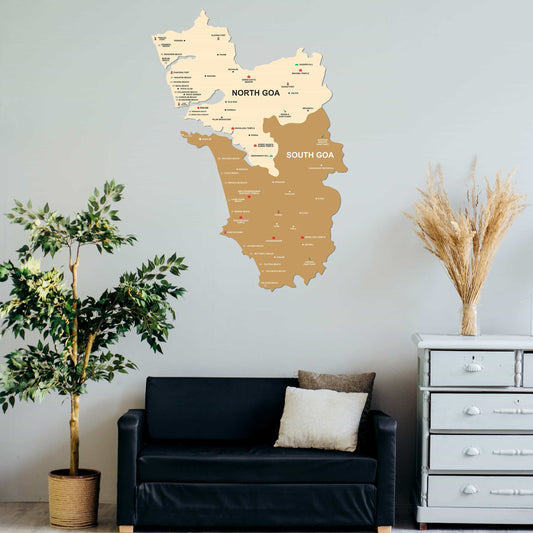 Wooden goa map for wall decor