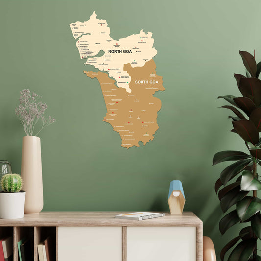 Wooden goa map with beaches