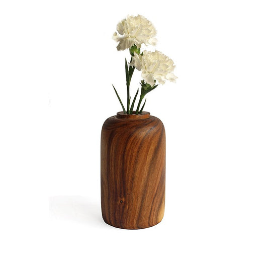 Tubular wooden flower vase