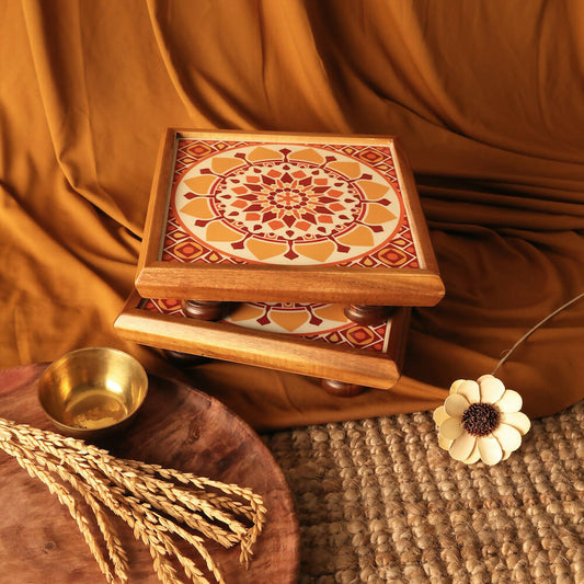 Sunshine Madala Bajot for Pooja | Pooja Chowki | Small Wooden Stool for Sitting