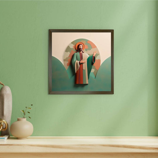 Jesus' Sermon Canvas Wall Art: Handcrafted Decor with Frame, Spiritual Abstract Print for Home.