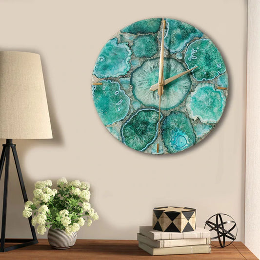 Agate Gemstone Wall Clock | Green Designer Wall Clock - 10"x10"