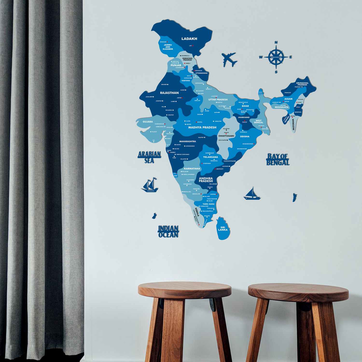 Buy Wood Map Of India Tory Blue Online | Arcedior