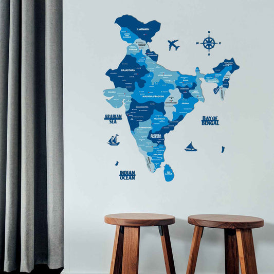 Wall Art Tory Blue Colored Map of India