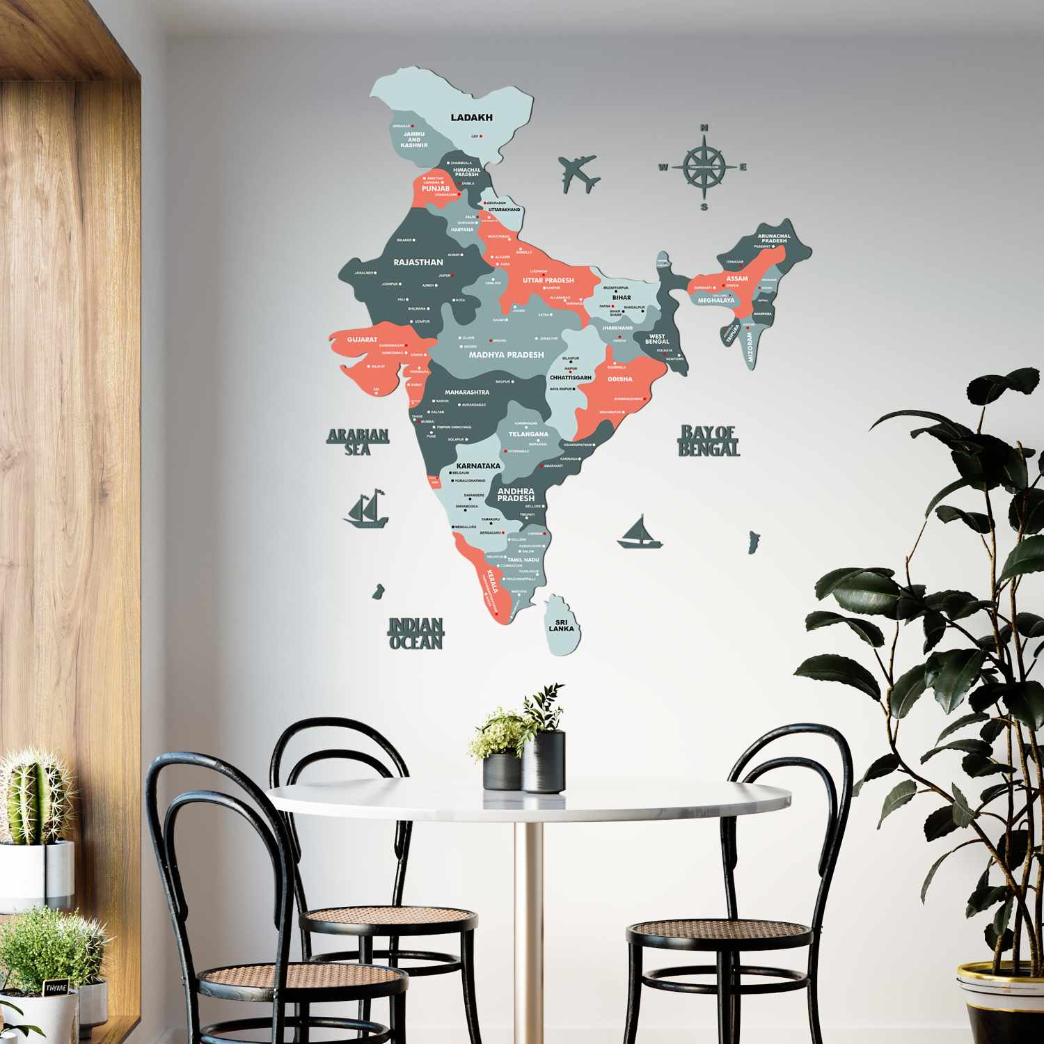 Buy Wooden India Map with Cities for Wall Art - Salmon Pink | Arcedior