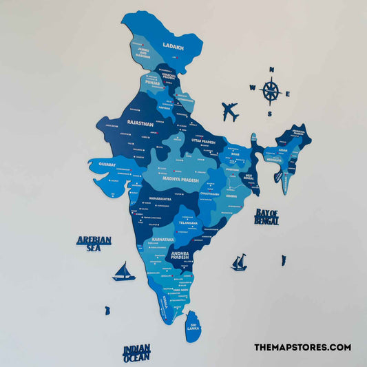 Wall Art Tory Blue Colored 3d Map of India