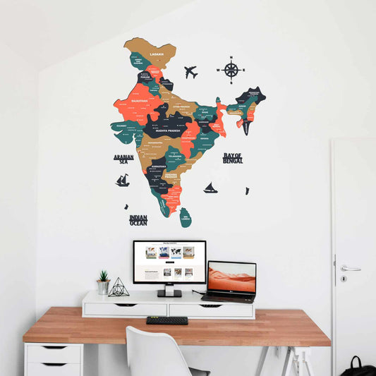 Wall Art - Tortila Wooden India Map with Cities