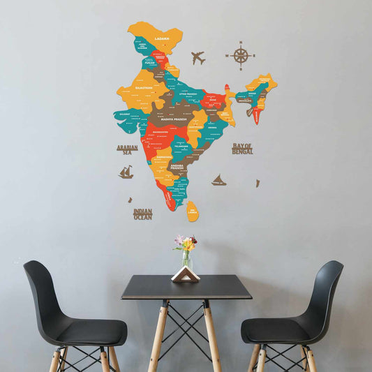 Saffron Wooden India Map for Wall | India Map with Cities | Map of India