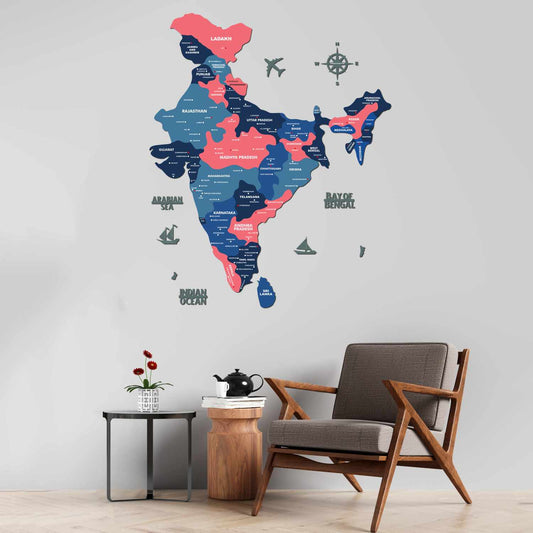 Nile Blue Wooden India Map for Wall | India Map Wall Art | Map of India for Wall