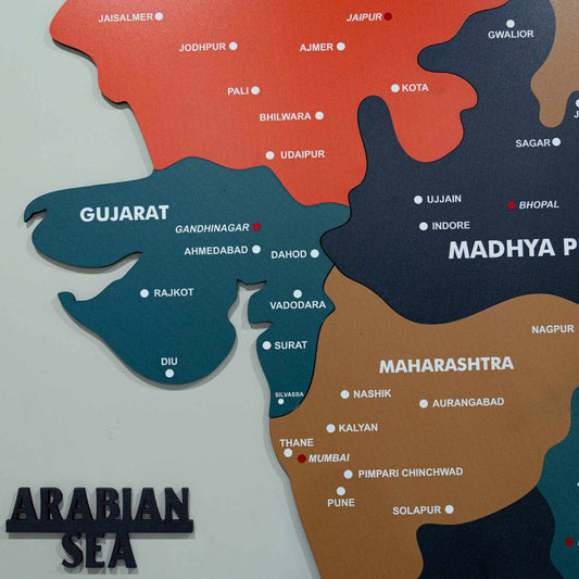 Wall Art - Tortila Wooden Cities in India Map