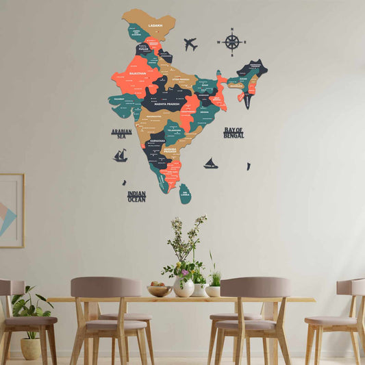 Wall Decor Tortila Wooden India Map States